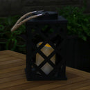Sunnydaze Modern Crosshatch Outdoor Solar Decorative Candle Lantern