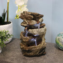 Sunnydaze Tiered Rock & Log Indoor Waterfall Fountain with LED Lights - 10-Inch