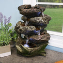 Sunnydaze 5-Step Rock Falls Tabletop Water Fountain with LED Lights - 14-Inch