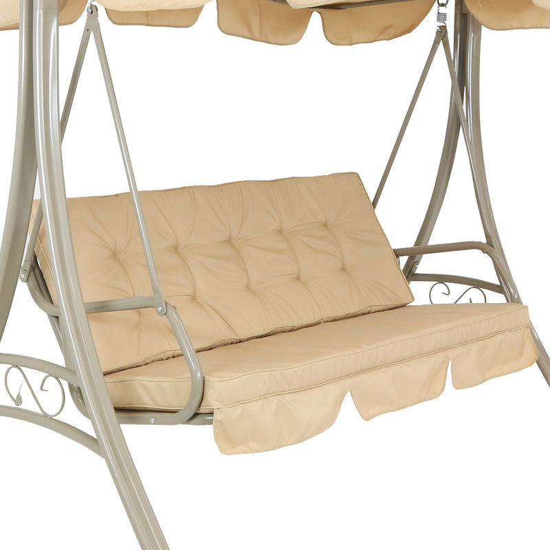 Sunnydaze 3-Person Steel Patio Swing with Canopy and Cushions - Beige