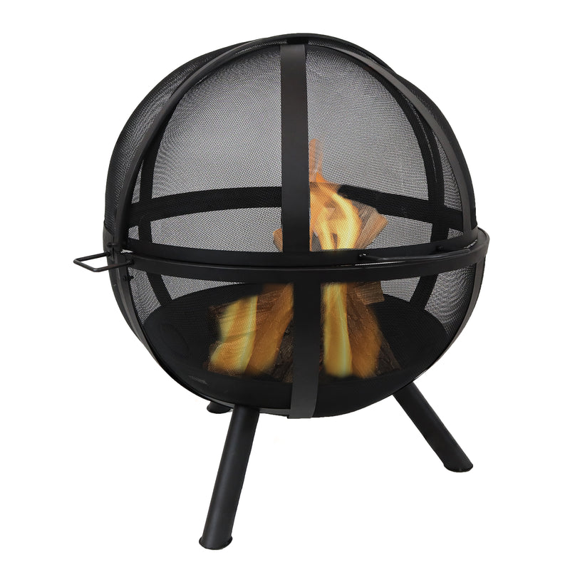 Sunnydaze Black 28-Inch Sphere Flaming Ball Fire Pit with Protective Cover