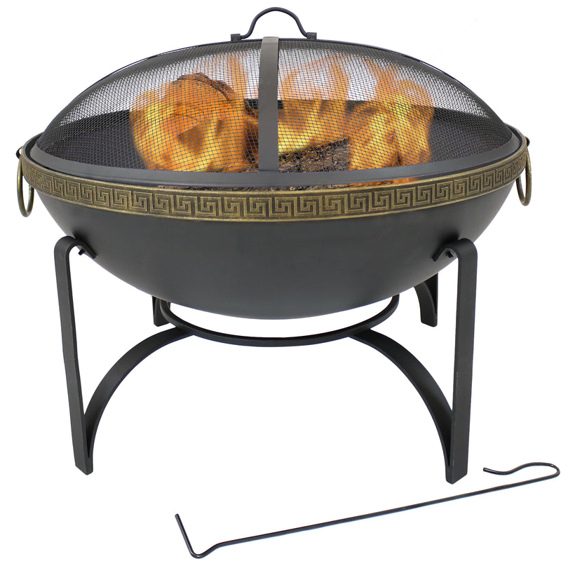 Sunnydaze Contemporary Steel Fire Bowl with Handles and Spark Screen - 26-Inch