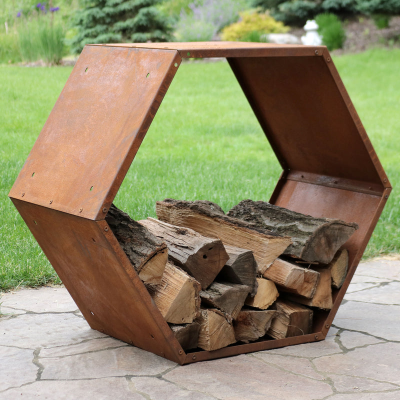 Sunnydaze Rustic Hexagon Firewood Storage - 30"