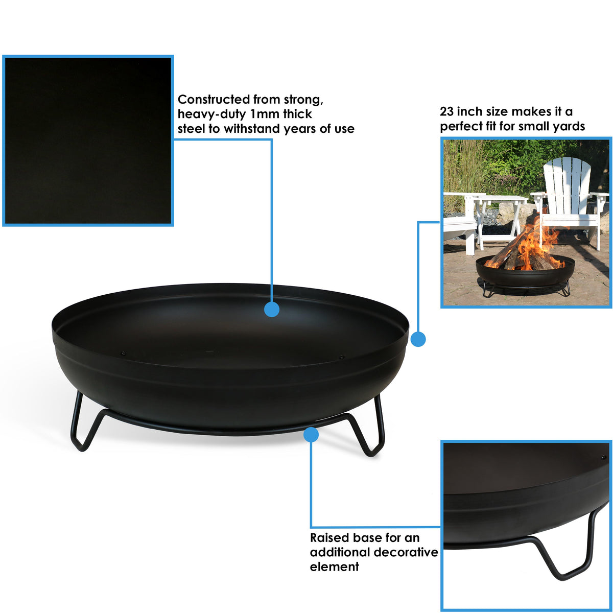 Sunnydaze Modern Cast Iron Fire Pit Bowl with Stand - 23 Diameter