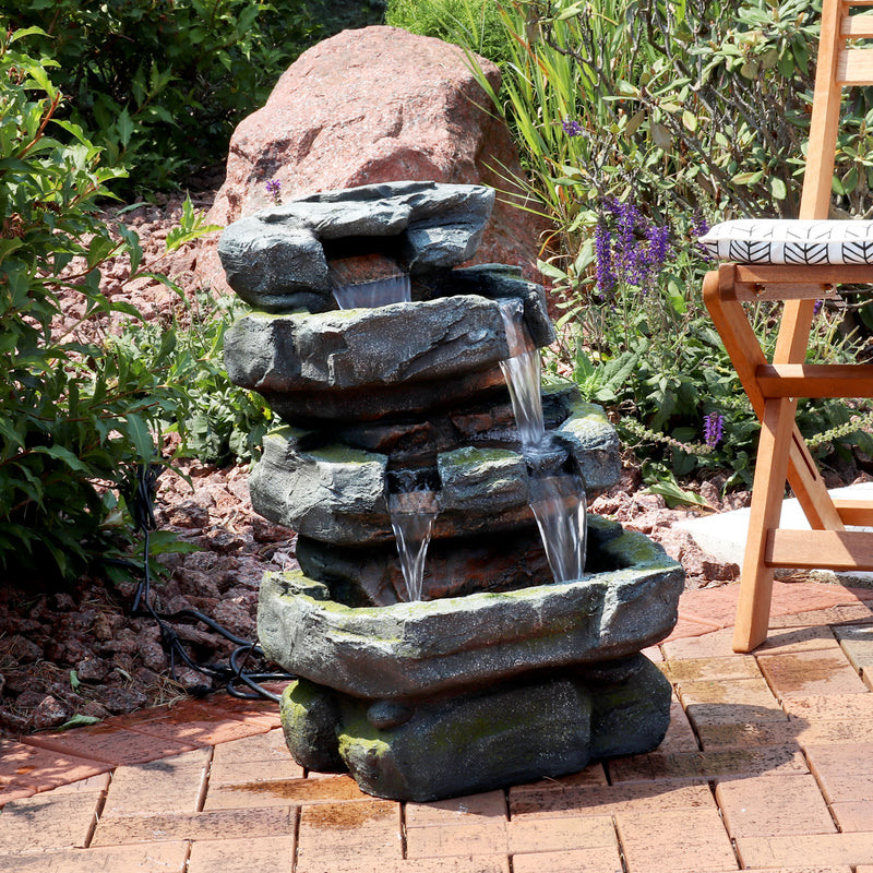 Sunnydaze Outdoor Electric Tiered Stone Waterfall with LED Lights - 23" H