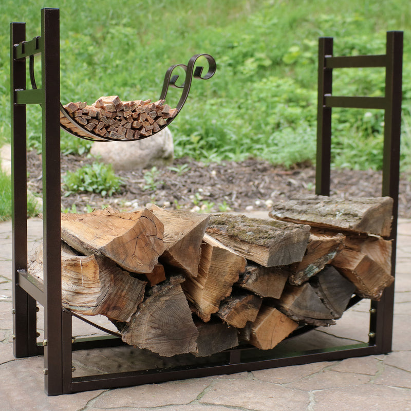 Black Metal Wood Log Storage Rack Stand Fireplace Firewood Holder