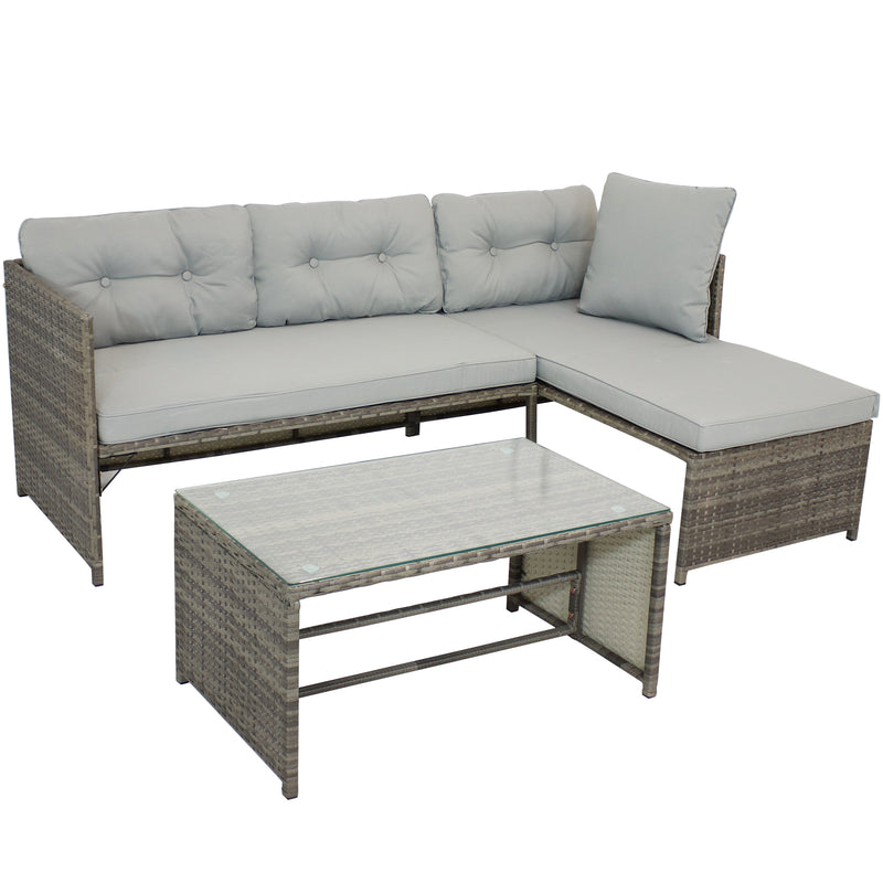 Sunnydaze Longford Low-Back Outdoor Patio Sectional Sofa Set with Cushions