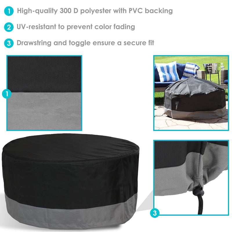 Sunnydaze Heavy Duty Round Outdoor Patio Fire Pit Cover - Black/Gray