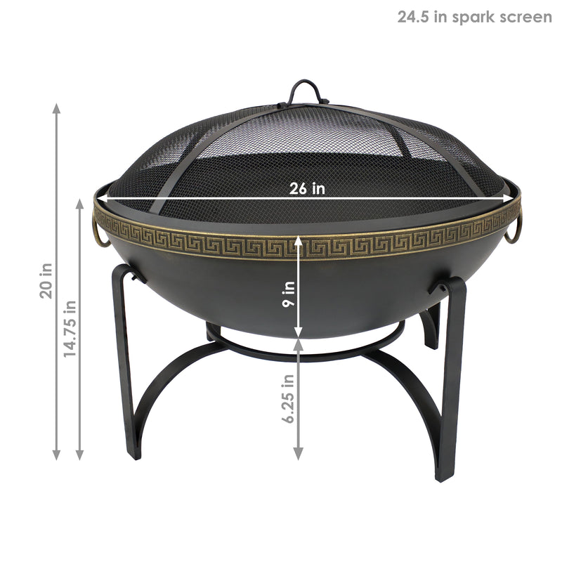 Sunnydaze Contemporary Steel Fire Bowl with Spark Screen - 26"
