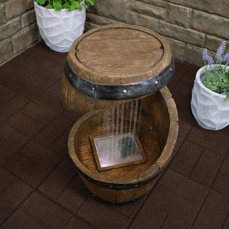 Sunnydaze Spiraling Barrel Outdoor Water Fountain with LED Light - 25"