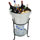 Sunnydaze Ice Bucket Drink Cooler with Stand & Tray - Pebbled Galvanized Steel