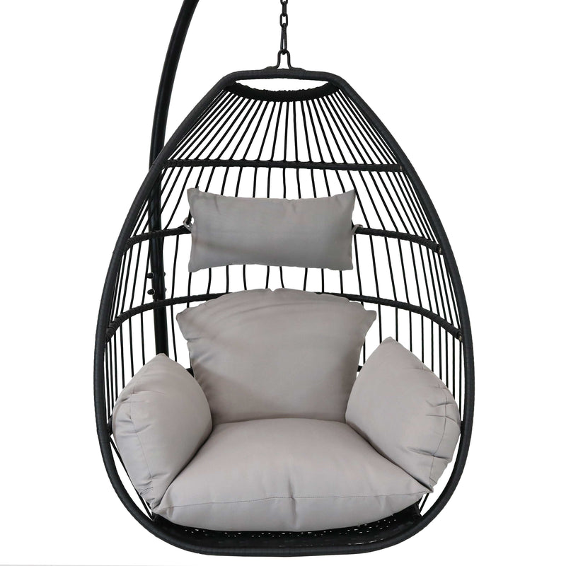 Sunnydaze Decor Delaney Hanging Egg Chair with Seat Cushions and Stand - Black