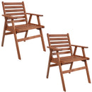 Sunnydaze Meranti Wood Outdoor Arm Chairs with Teak Oil Finish - Set of 2