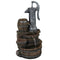 Sunnydaze Cozy Farmhouse Pump and Barrels Outdoor Fountain with LED Lights
