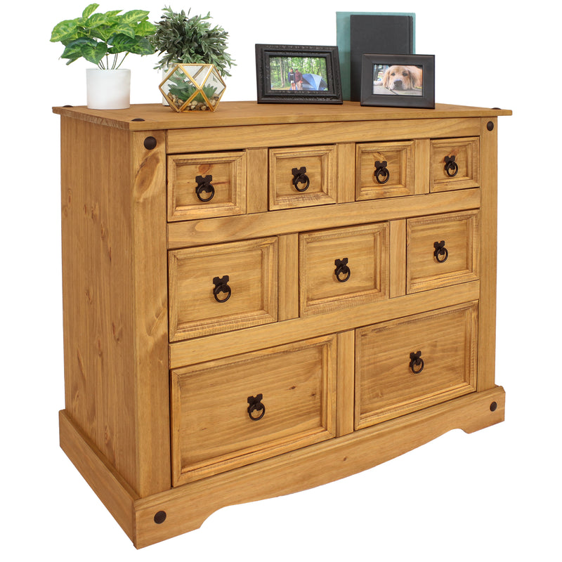 Sunnydaze 9-Drawer Rustic Chest of Drawers - Light Brown - 39.75" W