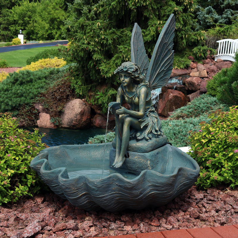 Sunnydaze Fairy Shell Outdoor Water Fountain - 30" H