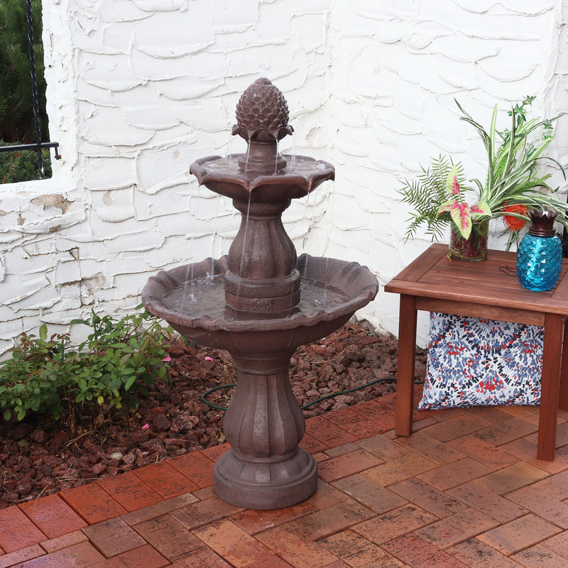 brown 2 tier outdoor water fountain