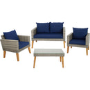 Sunnydaze Clifdon 4-Piece Patio Furniture Set - Rattan and Acacia with Cushions