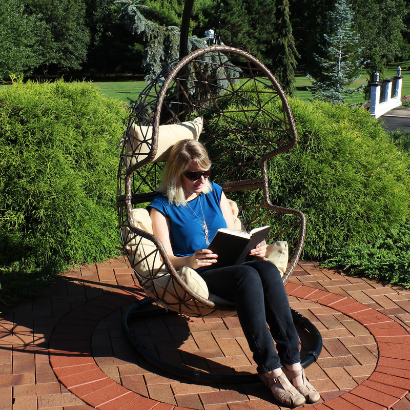 Sunnydaze Lorelei Resin Wicker Hanging Egg Chair with Cushion