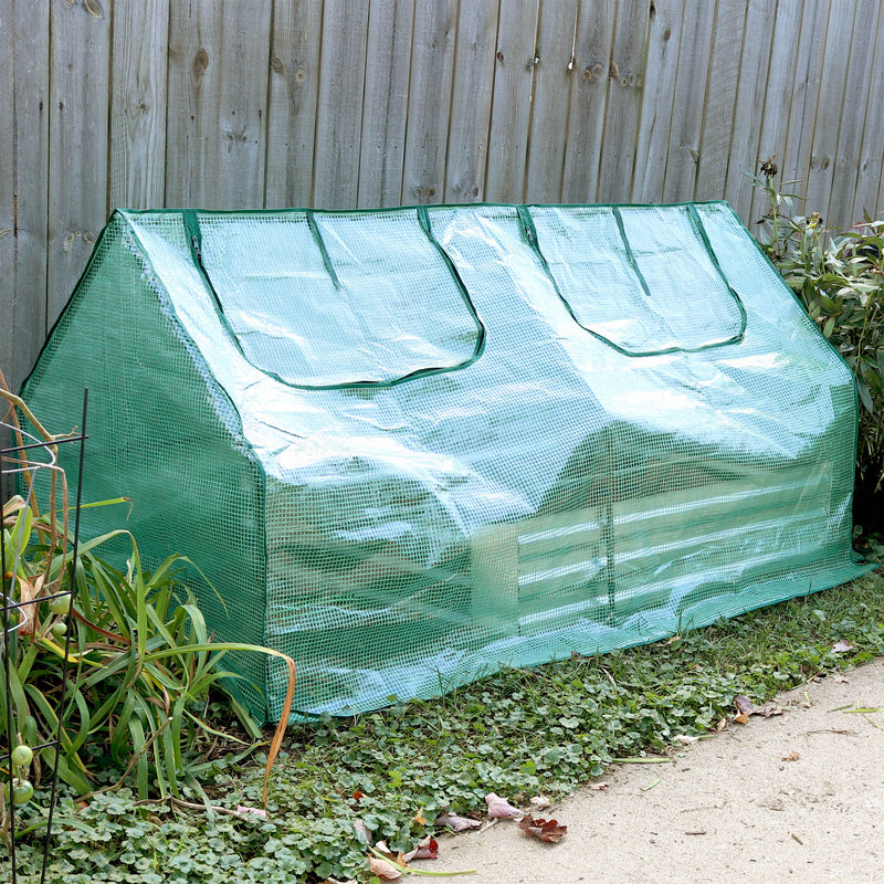 mini greenhouse with zipper doors and green cover