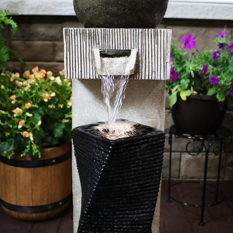 Sunnydaze Modern Artistry Outdoor Water Fountain with LED Lights - 35"