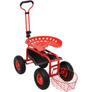 Sunnydaze Rolling Garden Cart with Swivel Seat, Handle, and Basket