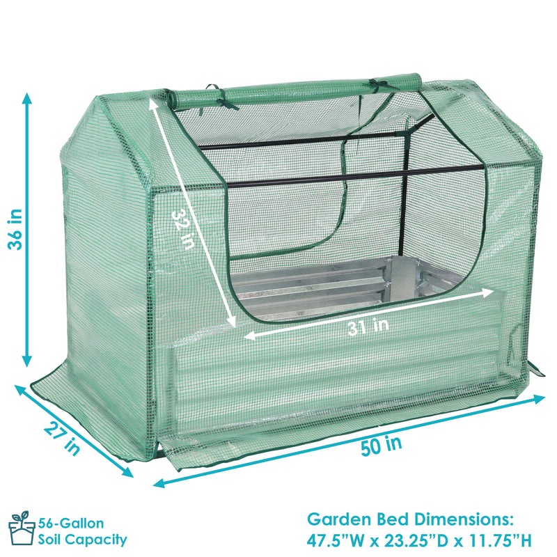 Sunnydaze Steel Raised Garden Bed and Mini Greenhouse Kit - Green