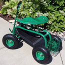 Sunnydaze Rolling Garden Cart with Steering Handle and Swivel Seat