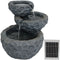 Sunnydaze 3-Tier Chiseled Basin Solar-Powered Garden Fountain with Battery Backup & LED Lights - 17" Tall