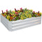 Silver rectangle garden bed with colorful flowers.