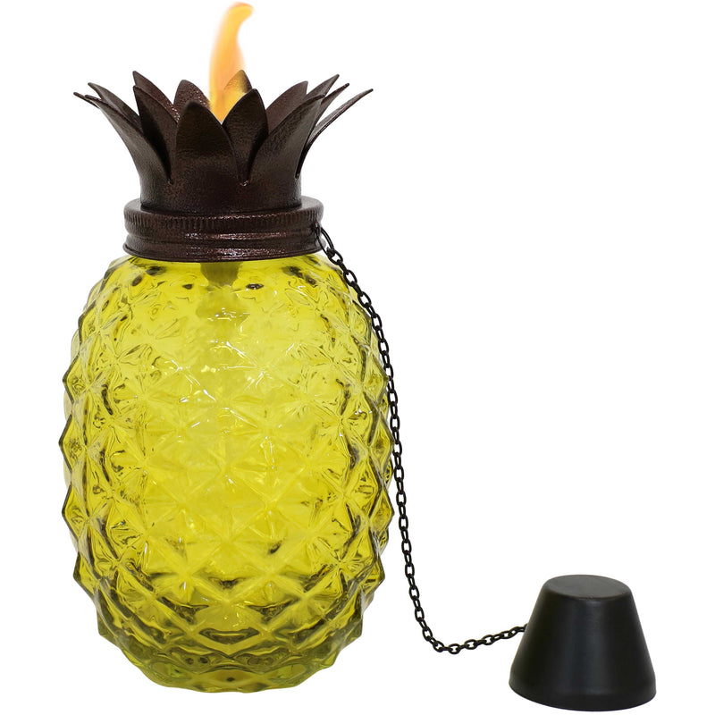 Sunnydaze Tropical Pineapple 3-in-1 Glass Outdoor Torches - Set of 2
