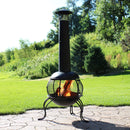 Sunnydaze Black Steel Wood-Burning Outdoor Chiminea Fire Pit with Rain Cap - 66"