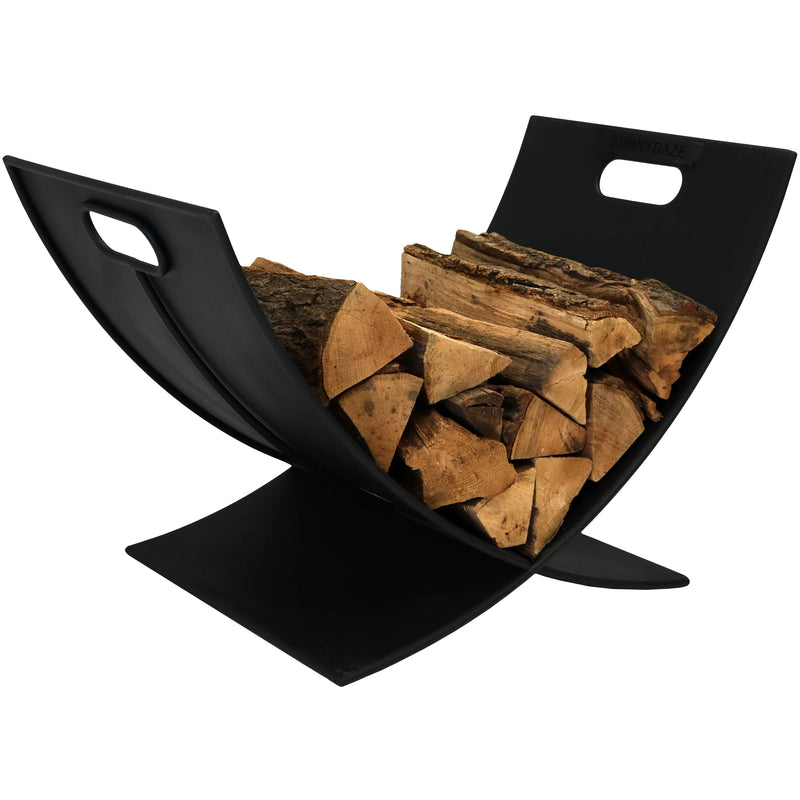 Sunnydaze Black Steel Curved Log Holder - 30-Inch
