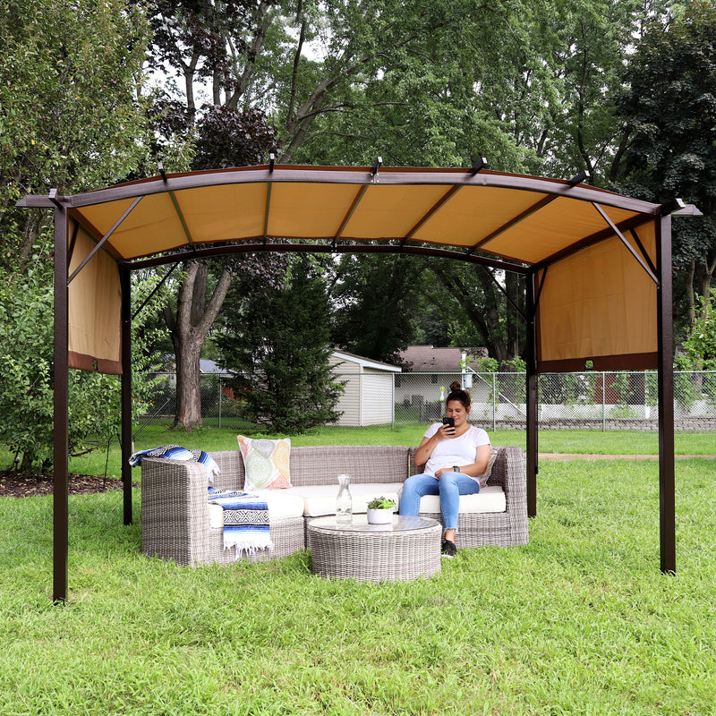 Sunnydaze 9' x12' Metal Arched Pergola with Retractable Canopy
