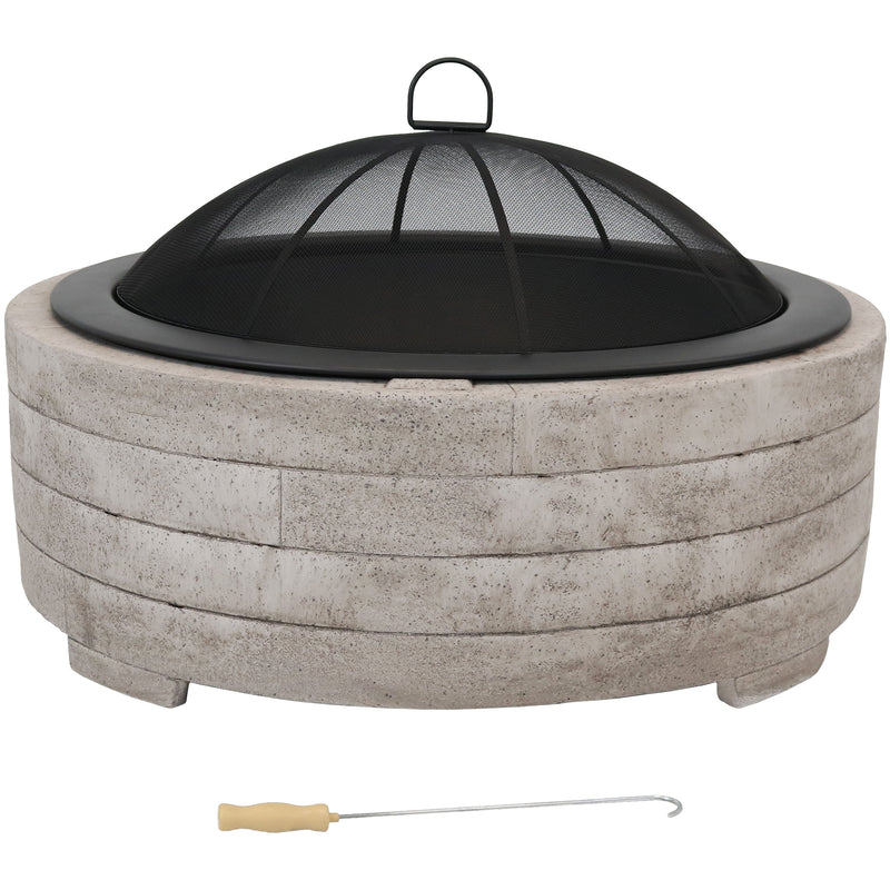Sunnydaze Faux Stone Fire Pit Ring with Spark Screen - 35" Diameter