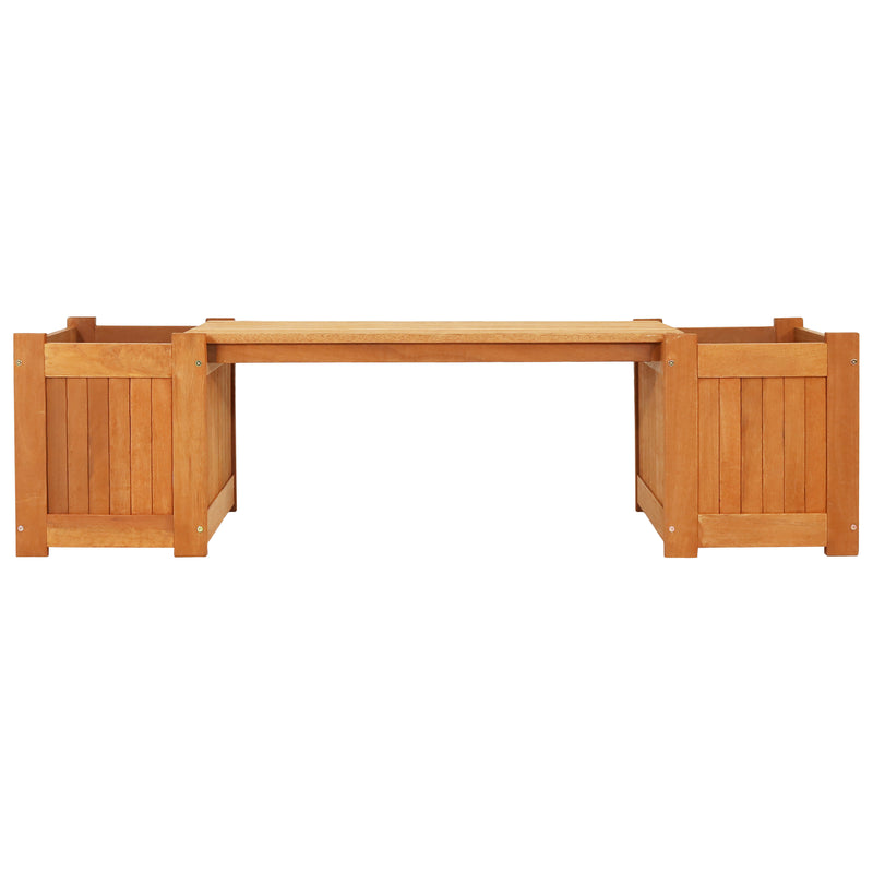 Sunnydaze Meranti Wood Outdoor Planter Box Bench with Teak Oil Finish - 68"