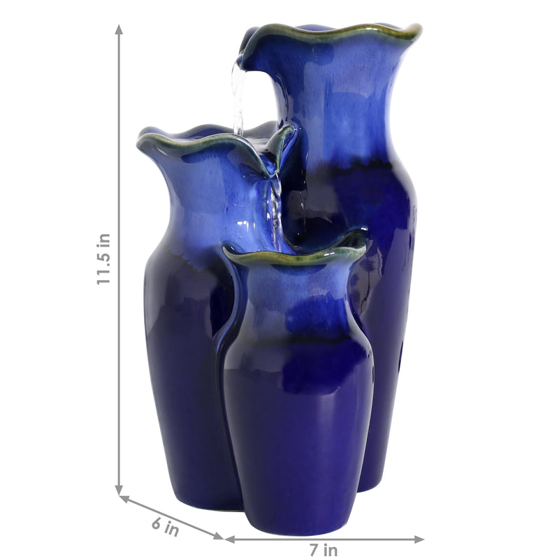 Sunnydaze Blue Glazed Pitchers Ceramic Tabletop Fountain - 11"