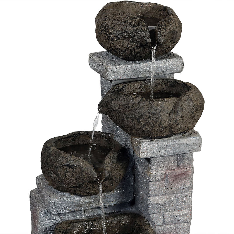 Sunnydaze Cascading Stone Bowls Solar with Battery Backup Fountain