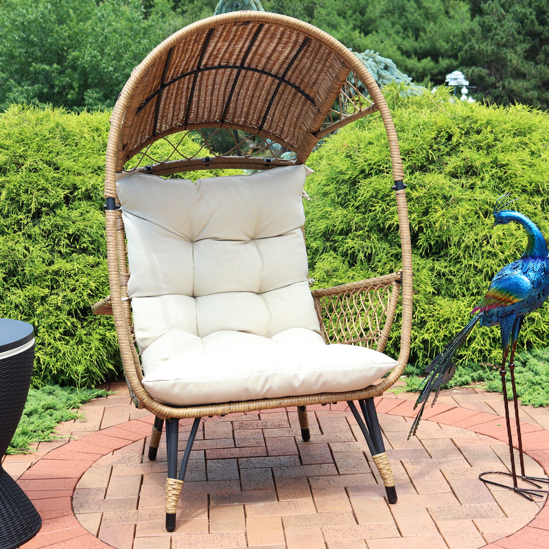 Dimension image for the comfort wicker outdoor egg chair.