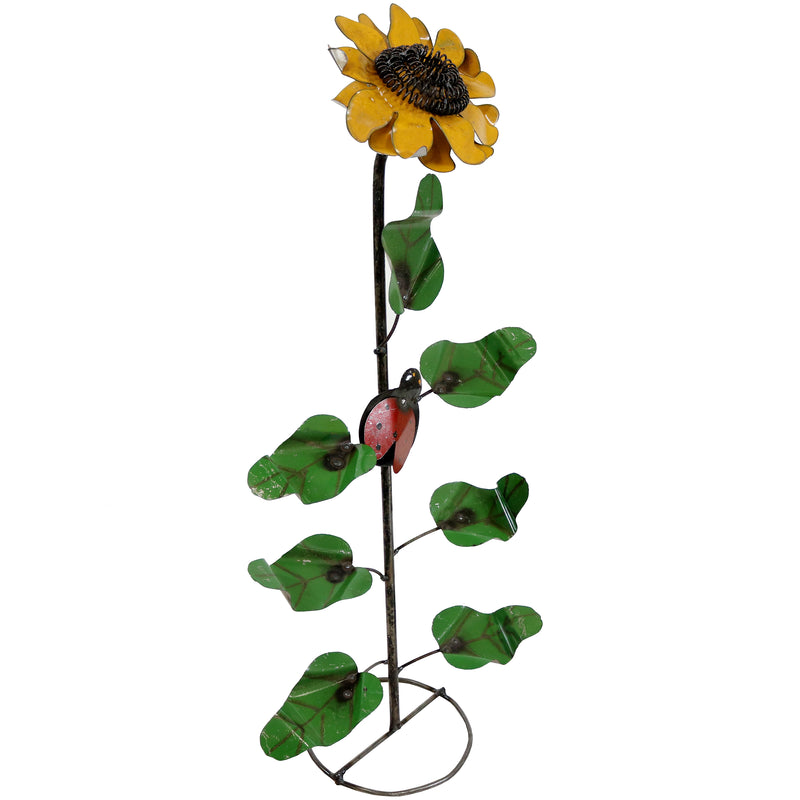 Sunnydaze Standing Sunflower with Ladybug Metal Art Garden Stake - 34.25-Inch