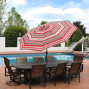 Dimension image for the Sunnydaze striped 9 foot patio umbrella.
