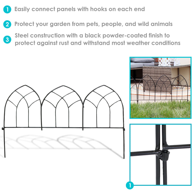 Sunnydaze 5-Piece Narbonne Steel Garden Fence Panels - 9' Overall