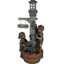 Sunnydaze Outdoor Garden Fountain with Children Playing at Water Faucet - LED Lights - 40 Inch Tall