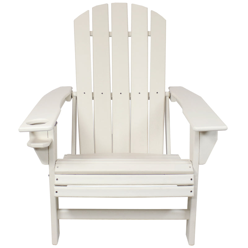 Sunnydaze All-Weather Lake-Style White Adirondack Chair with Cup Holder - 300 lb Capacity