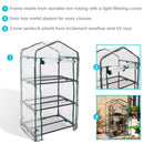 3 tier mini greenhouse with opened zipper door and clear cover