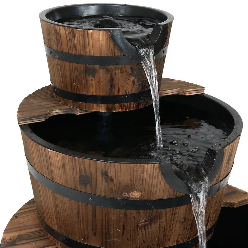 Sunnydaze Rustic 3-Tier Wood Barrel Water Fountain - 30" H