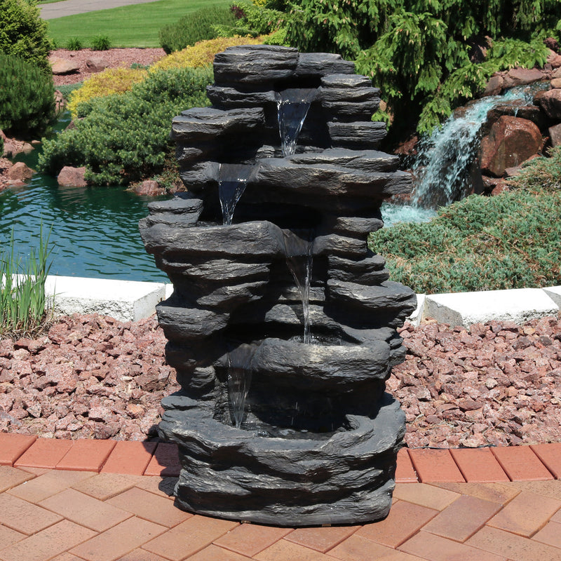 Sunnydaze Rock Falls Electric Waterfall Fountain with LED Lights - 39"