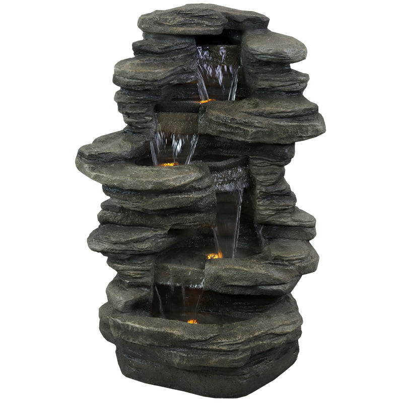 Sunnydaze Stacked Shale Outdoor Rock Waterfall Fountain with LED Lights - 38"