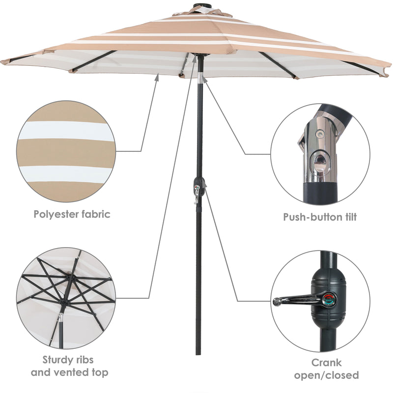 Sunnydaze Decor Solar Patio Umbrella with Tilt Crank 9ft Aluminum - Beige Stripe