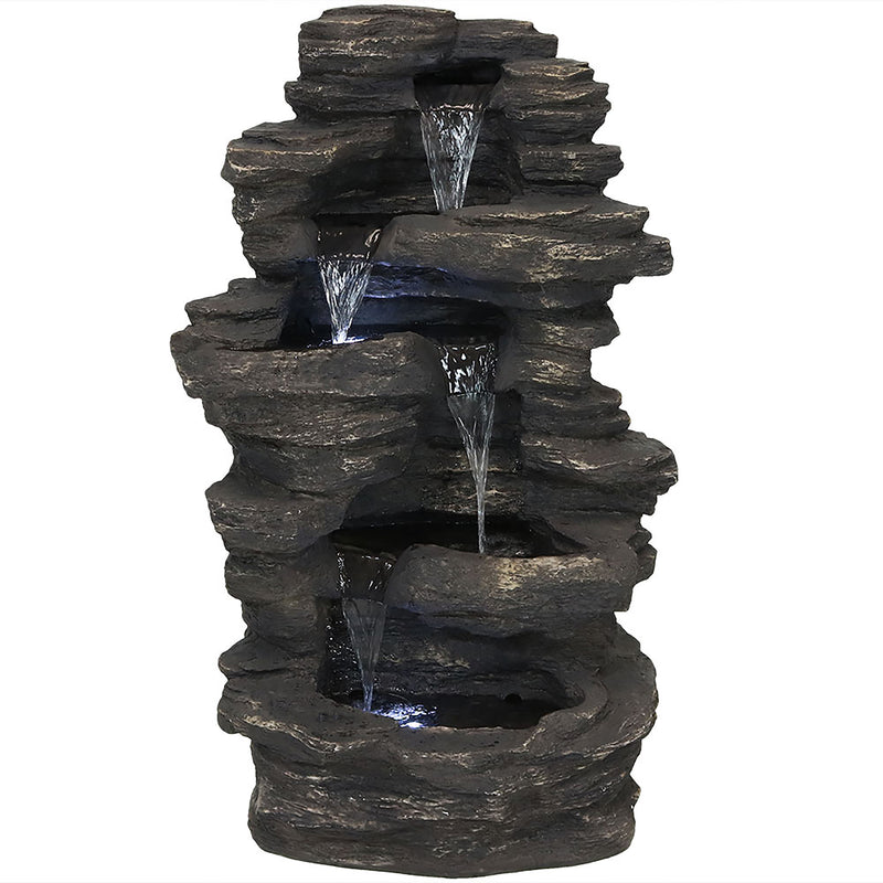Sunnydaze Rock Falls Electric Waterfall Fountain with LED Lights, 39 Inch Tall
